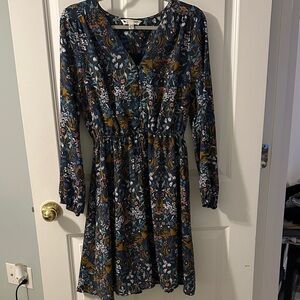 Knox Rose Blue and Yellow Floral Long Sleeve Dress